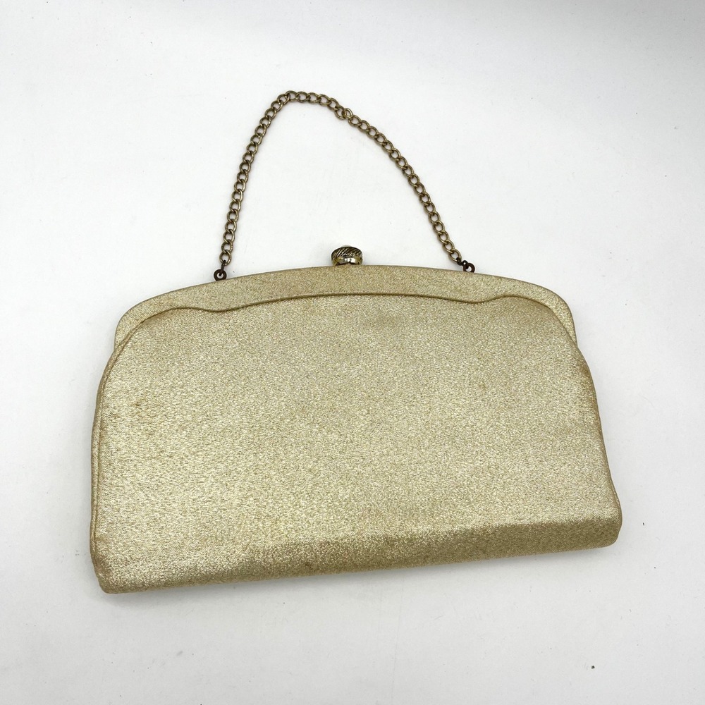 Vintage Gold Clutch Purse Evening Bag Chain Handle‎ Party Cocktail